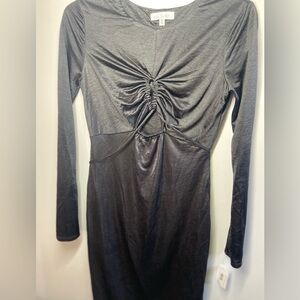 Gray Ruched Long Sleeve Bodycon Dress